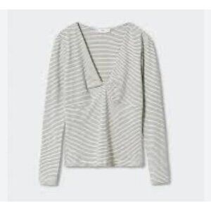 MNG Mango Stripedd Knot V Neck Long Sleeve T Shirt Sz XL NWT